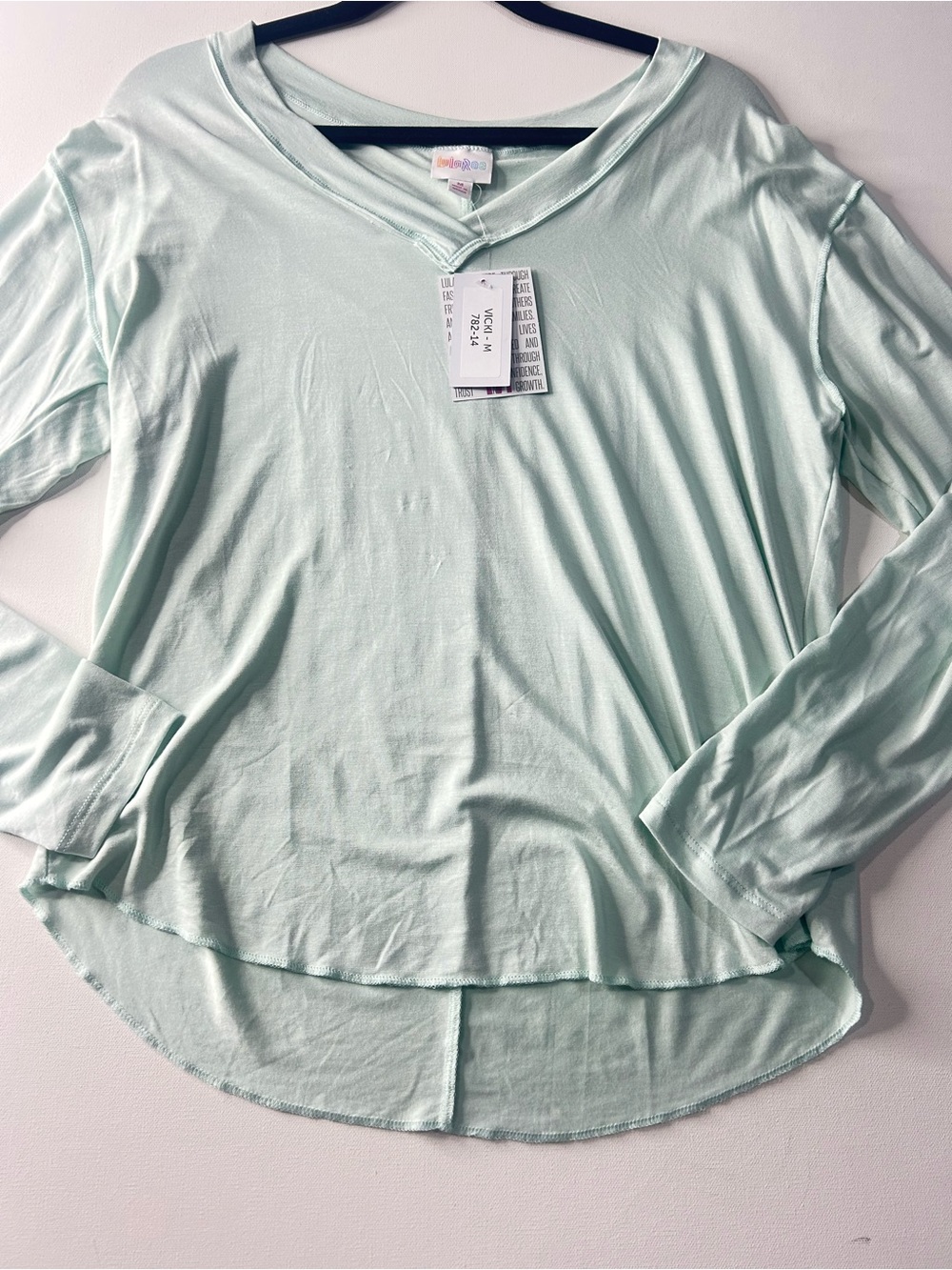 NWT Lularoe Medium Vicki Light Blue V-Neck Long Sleeve T-Shirt
